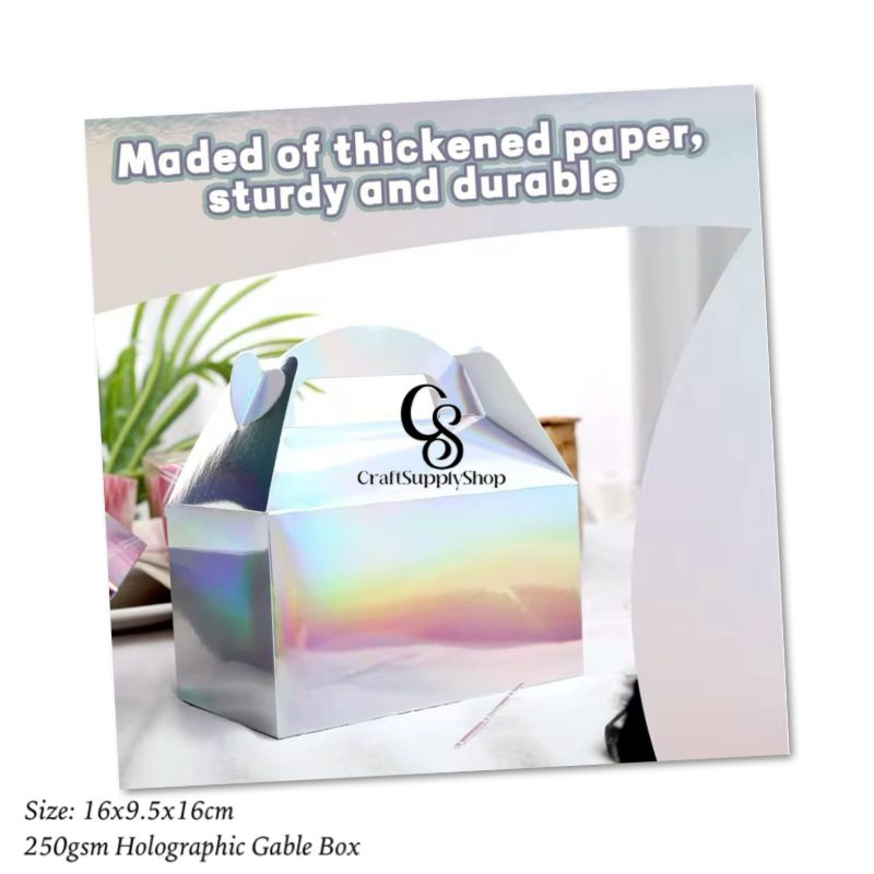 Hologram Shiny Rainbow Party Favor Boxes 10pcs Iridescent Silver Gift Gable Treat Boxes Candy Snacks Goodie Bags Cookie Box for Birthday Wedding Christmas Baby Shower
