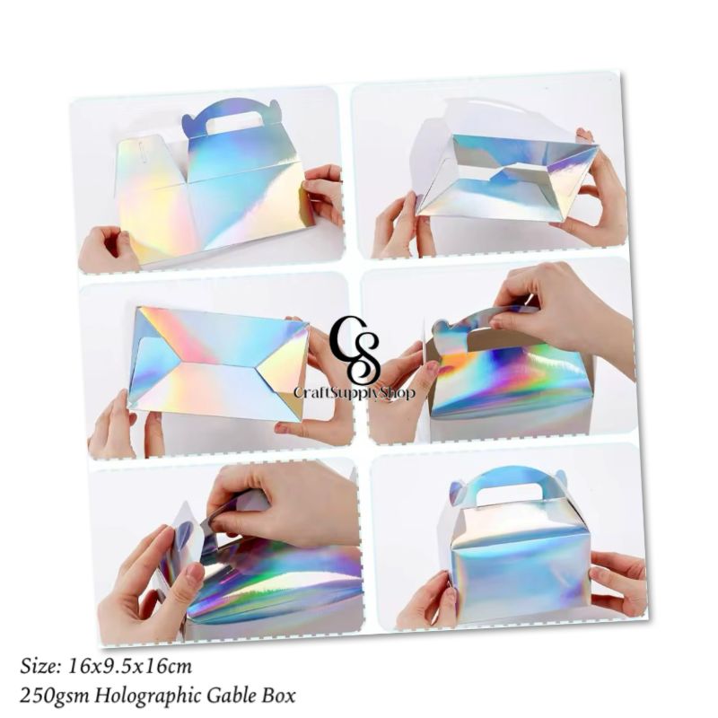 Hologram Shiny Rainbow Party Favor Boxes 10pcs Iridescent Silver Gift Gable Treat Boxes Candy Snacks Goodie Bags Cookie Box for Birthday Wedding Christmas Baby Shower
