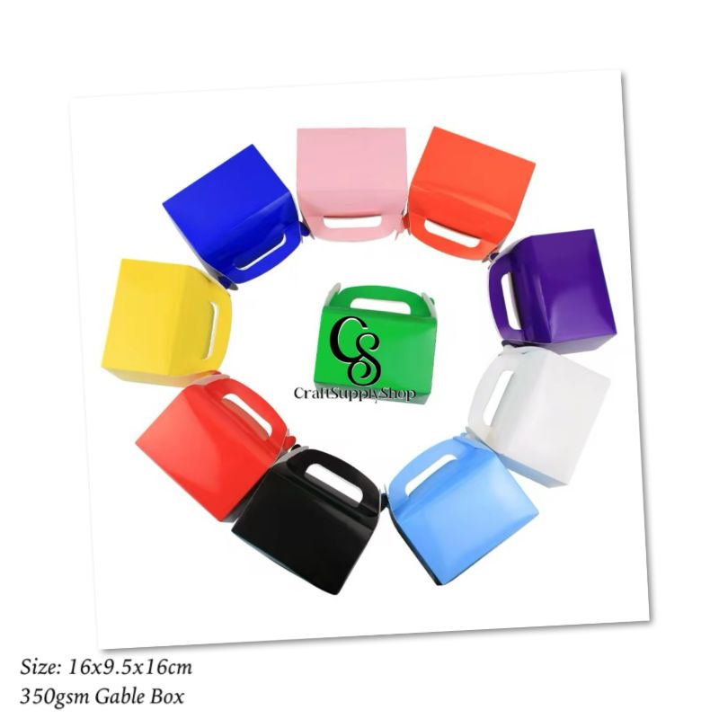 Coloured Laminated 350gsm Party Favor Treat Boxes, Goodie Boxes, Gable Paper Gift Boxes with Handles. Perfect for Birthday Party Baby Shower Decoration Supplies