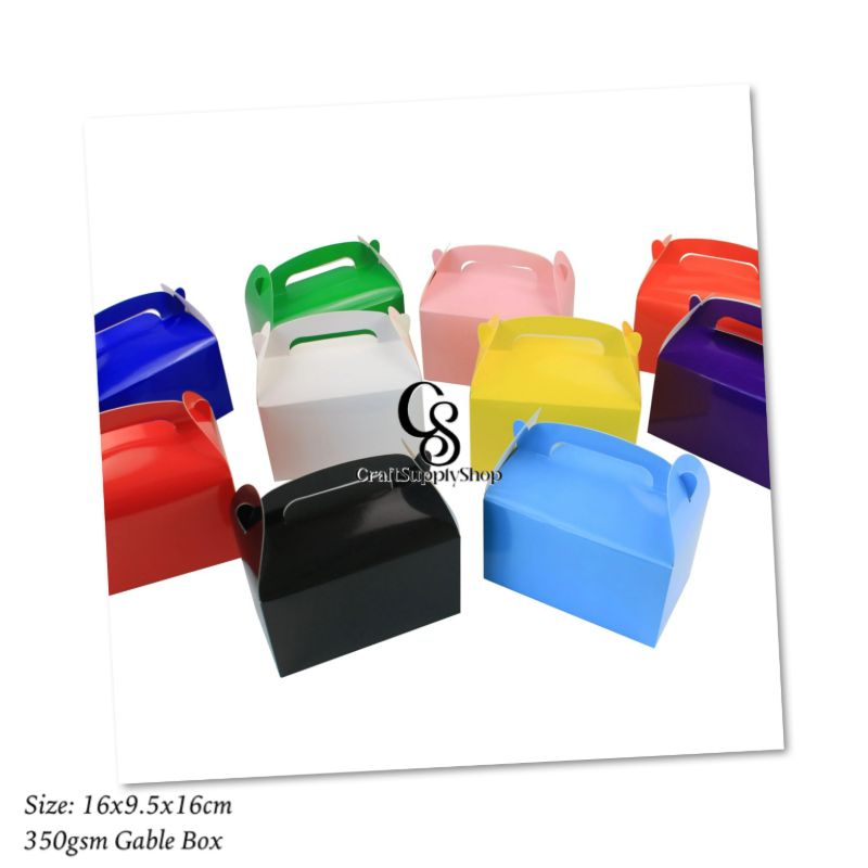 Coloured Laminated 350gsm Party Favor Treat Boxes, Goodie Boxes, Gable Paper Gift Boxes with Handles. Perfect for Birthday Party Baby Shower Decoration Supplies