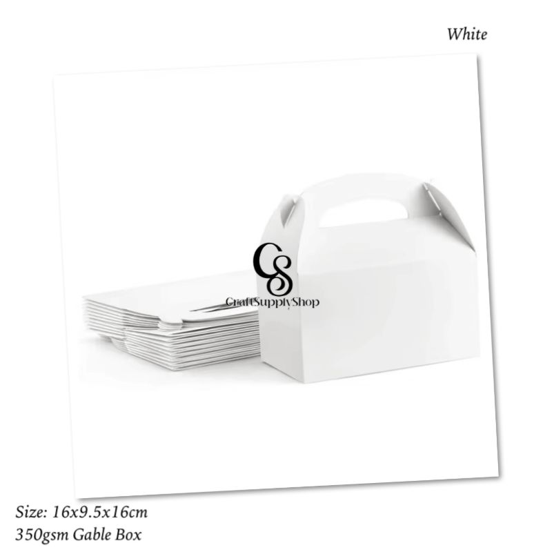 White Coloured Laminated 350gsm Party Favor Treat Boxes, Goodie Boxes, Gable Paper Gift Boxes with Handles. Perfect for Birthday Party Baby Shower Decoration Supplies