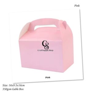Pink Coloured Laminated 350gsm Party Favor Treat Boxes, Goodie Boxes, Gable Paper Gift Boxes with Handles. Perfect for Birthday Party Baby Shower Decoration Supplies