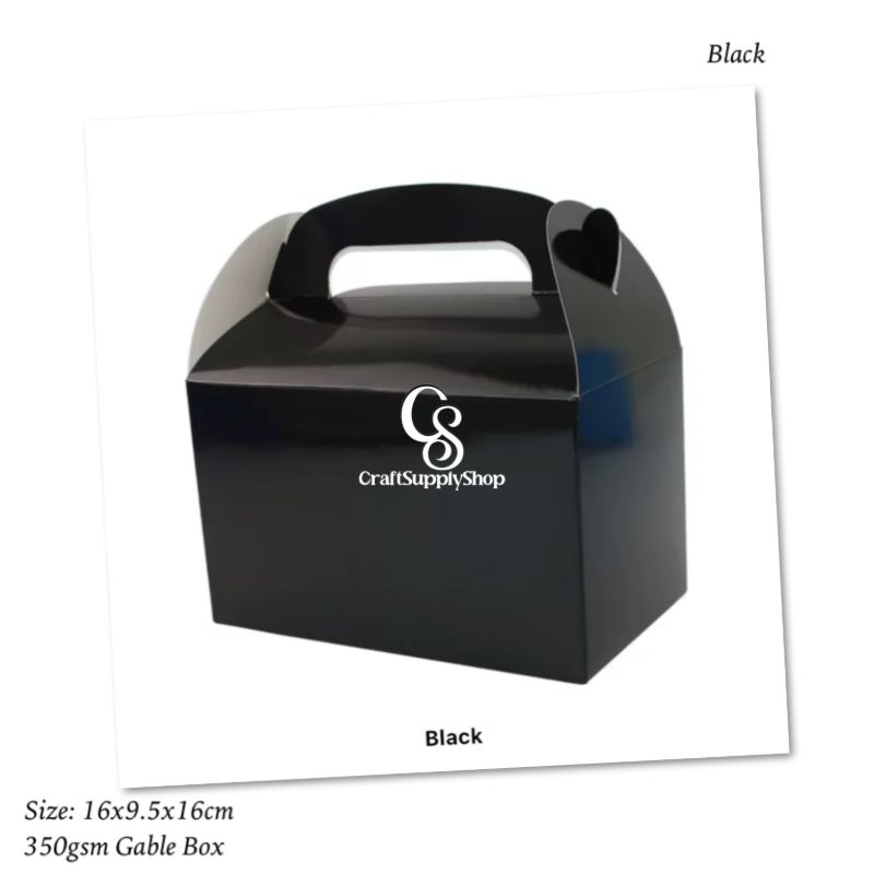 Black Coloured Laminated 350gsm Party Favor Treat Boxes, Goodie Boxes, Gable Paper Gift Boxes with Handles. Perfect for Birthday Party Baby Shower Decoration Supplies