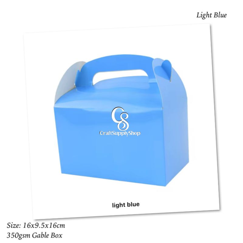 Light Blue Coloured Laminated 350gsm Party Favor Treat Boxes, Goodie Boxes, Gable Paper Gift Boxes with Handles. Perfect for Birthday Party Baby Shower Decoration Supplies