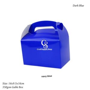 Navy Blue Coloured Laminated 350gsm Party Favor Treat Boxes, Goodie Boxes, Gable Paper Gift Boxes with Handles. Perfect for Birthday Party Baby Shower Decoration Supplies
