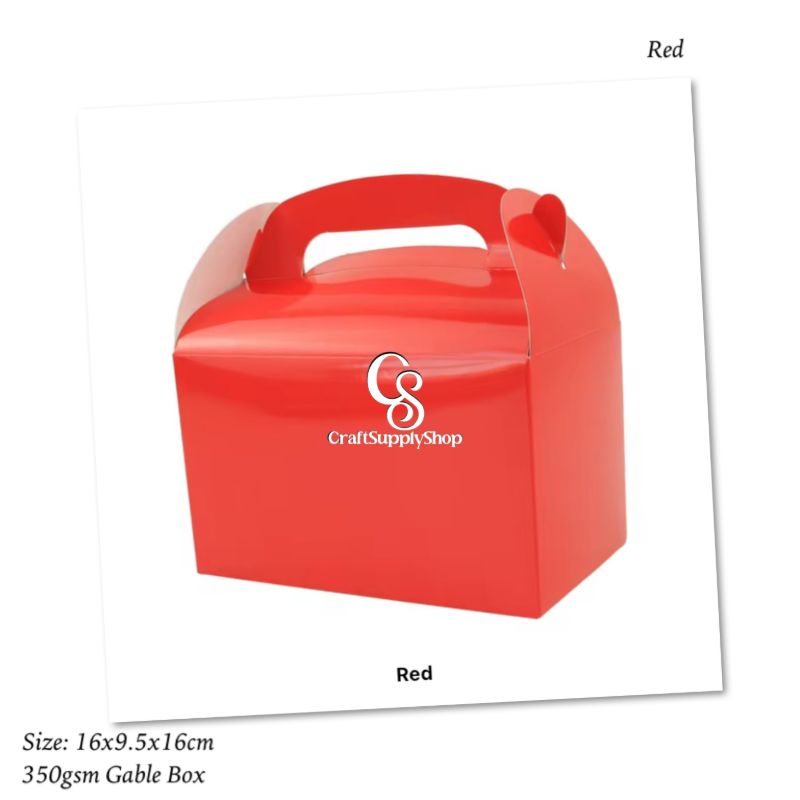 Red Coloured Laminated 350gsm Party Favor Treat Boxes, Goodie Boxes, Gable Paper Gift Boxes with Handles. Perfect for Birthday Party Baby Shower Decoration Supplies
