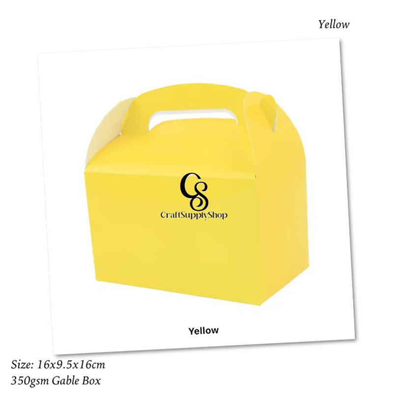 Yellow Coloured Laminated 350gsm Party Favor Treat Boxes, Goodie Boxes, Gable Paper Gift Boxes with Handles. Perfect for Birthday Party Baby Shower Decoration Supplies