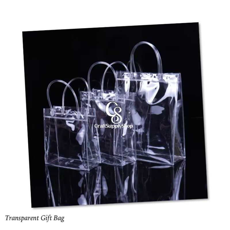 Clear Plastic Gift Bags with Handles - 9.06"x6.7"x2.76" Reusable PVC Tote for Party Favors,Wedding, Birthday, Baby Shower, Halloween, goodie Bags, Retail Shopping, Boutique, Treat Bags
