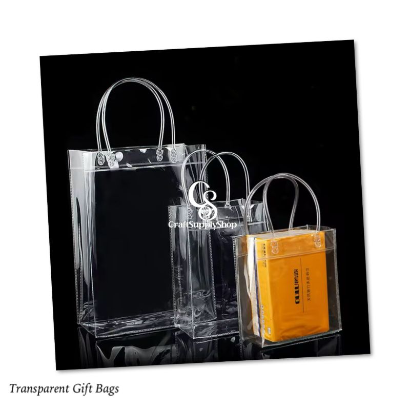 Clear Plastic Gift Bags with Handles - 9.06"x6.7"x2.76" Reusable PVC Tote for Party Favors,Wedding, Birthday, Baby Shower, Halloween, goodie Bags, Retail Shopping, Boutique, Treat Bags