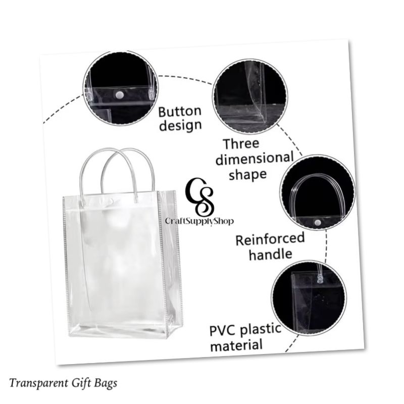 Clear Plastic Gift Bags with Handles - 9.06"x6.7"x2.76" Reusable PVC Tote for Party Favors,Wedding, Birthday, Baby Shower, Halloween, goodie Bags, Retail Shopping, Boutique, Treat Bags