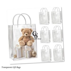 Clear Plastic Gift Bags with Handles - 9.06"x6.7"x2.76" Reusable PVC Tote for Party Favors,Wedding, Birthday, Baby Shower, Halloween, goodie Bags, Retail Shopping,Boutique, Treat Bags
