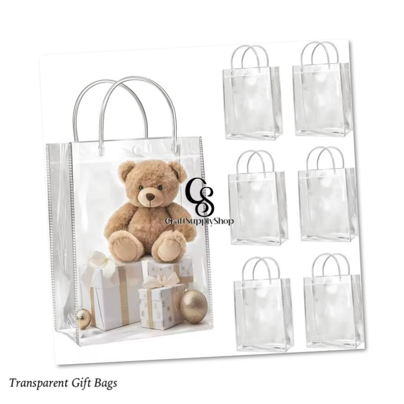 Clear Plastic Gift Bags with Handles - 9.06"x6.7"x2.76" Reusable PVC Tote for Party Favors,Wedding, Birthday, Baby Shower, Halloween, goodie Bags, Retail Shopping,Boutique, Treat Bags