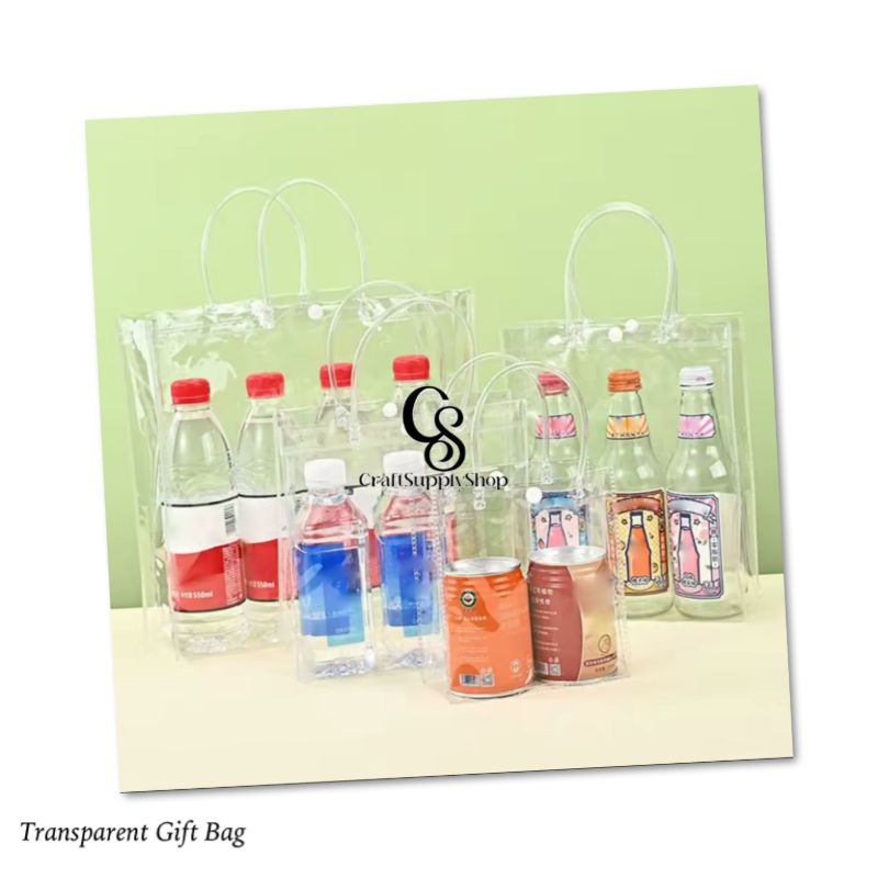 Clear Plastic Gift Bags with Handles - 9.06"x6.7"x2.76" Reusable PVC Tote for Party Favors,Wedding, Birthday, Baby Shower, Halloween, goodie Bags, Retail Shopping, Boutique, Treat Bags