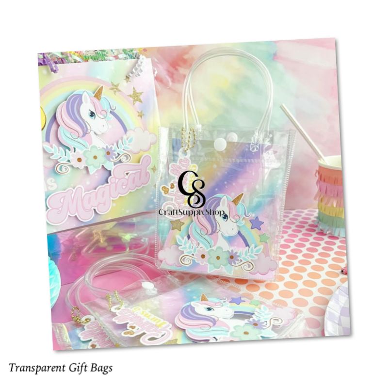 Clear Plastic Gift Bags with Handles - 9.06"x6.7"x2.76" Reusable PVC Tote for Party Favors,Wedding, Birthday, Baby Shower, Halloween, goodie Bags, Retail Shopping, Boutique, Treat Bags