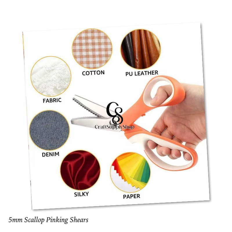 5mm Pinking Shears - Scalloped Scissors (5) 9 Inch Pinking Shears for Fabric, Scalloped Zig Zag Scissors, Ergonomic Grips, Ultra-Sharp, Professional Peaking Shears for Sewing, Craft, Dressmaking