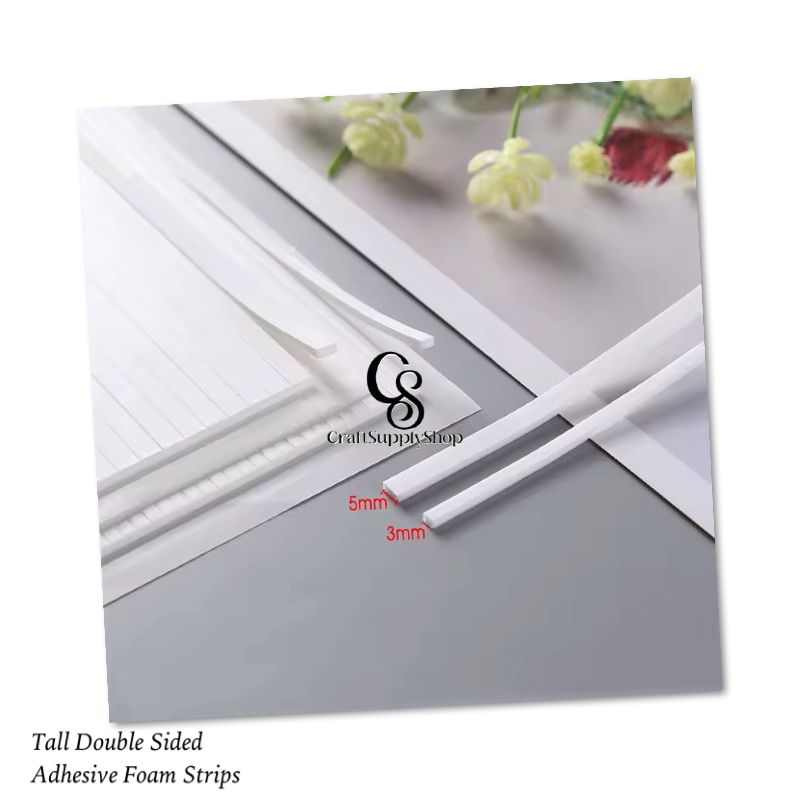 5mm Tall Pre Cut Double Sided Adhesive Strips (23) Double-Side Tall Foam Strips Tape, Craftsupplyshop tall foam double sided foam strips