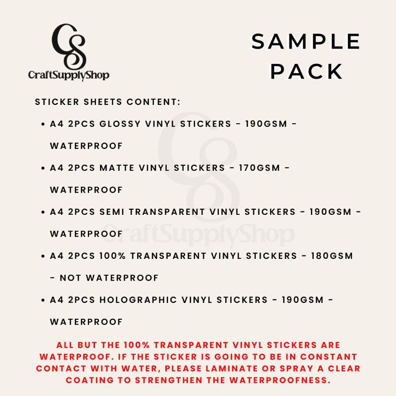Vinyl Stickers Sample Sheets Order list CSS Craftsupplyshop Printable Vinyl Sticker Paper - Waterproof Decal Paper for Inkjet Printer
