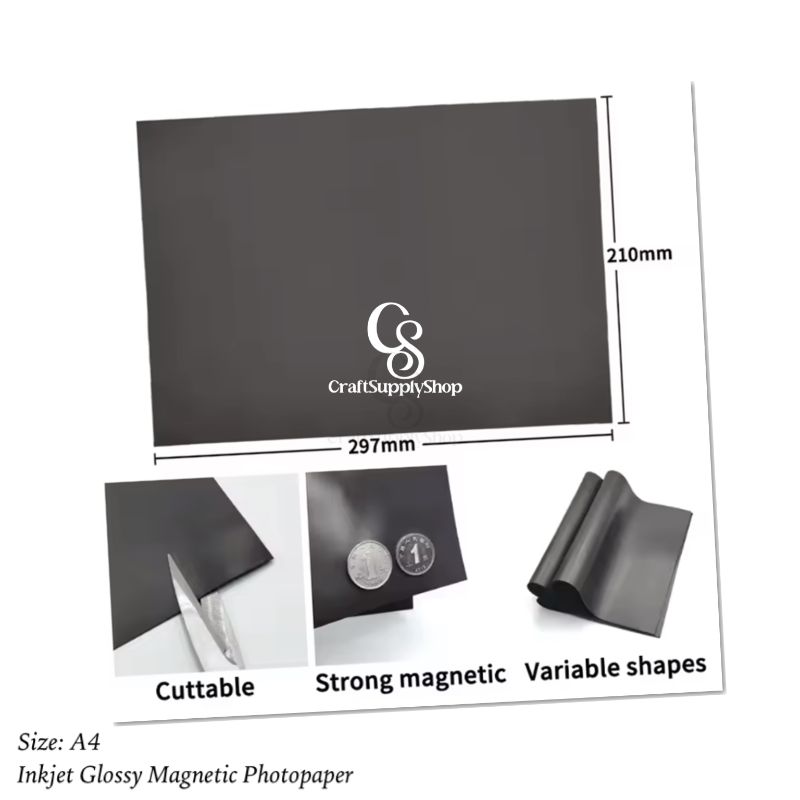 Pack of 5 Craftsupplyshop Flexible Adhesive Magnetic Sheets Measuring 21.08 X 29.72 cm (A4 Size, 210X297Mm) with a Thickness of 1mm, Perfect for Creating Photo And Picture Magnets (4) Fridge Rubber Magnet Paper 680gsm Glossy Flexible Magnetic Photo Paper