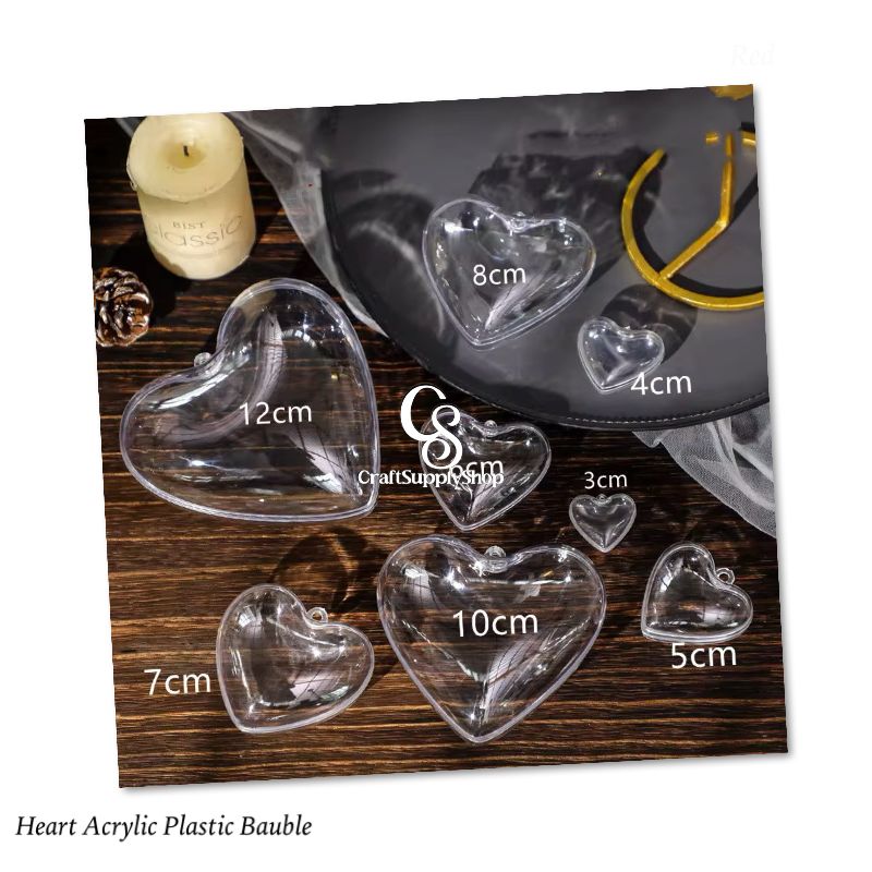 Heart-shaped Fillable Ball Clear Plastic Acrylic Fillable Transparent Ball Ornament Gift Present Christmas Decor, 10cm Heart Acrylic Ornament Baubles Ball
