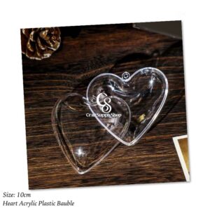Heart-shaped Fillable Ball Clear Plastic Acrylic Fillable Transparent Ball Ornament Gift Present Christmas Decor, 10cm Heart Acrylic Ornament Baubles Ball
