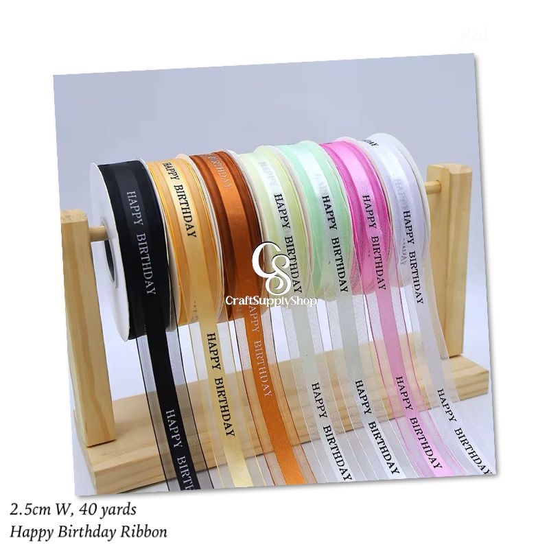 40 yards Organza Gift Wrapping Box Personalized Gift Decoration, Happy Birthday Printed Organza Ribbon Personalized Gift Decoration