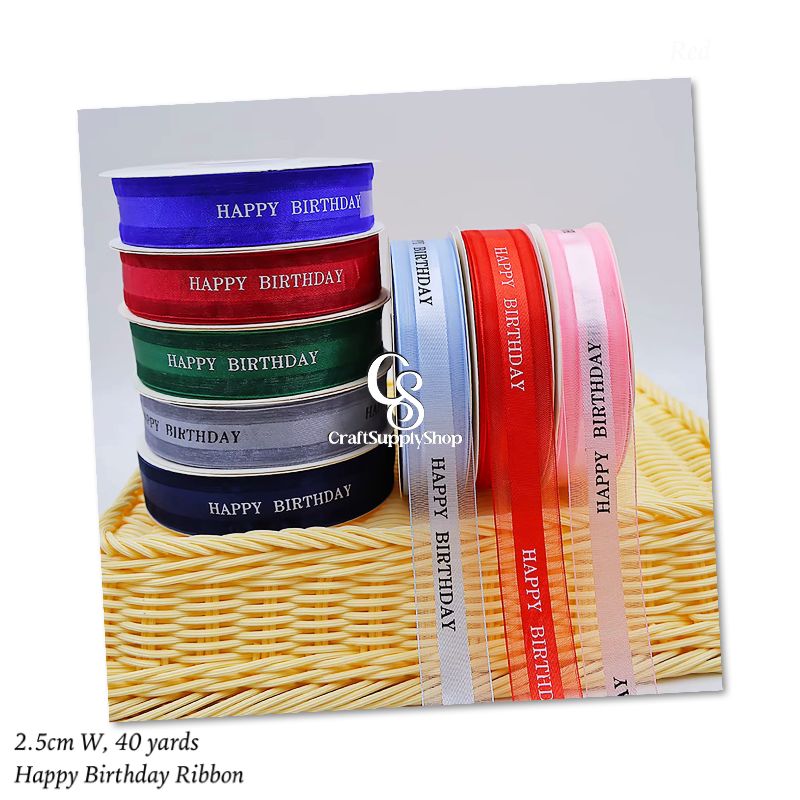 40 yards Organza Gift Wrapping Box Personalized Gift Decoration, Happy Birthday Printed Organza Ribbon Personalized Gift Decoration