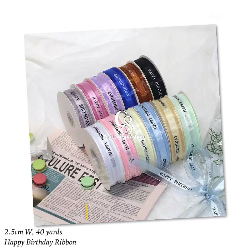 40 yards Organza Gift Wrapping Box Personalized Gift Decoration, Happy Birthday Printed Organza Ribbon Personalized Gift Decoration