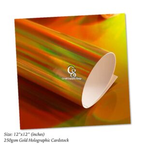 GOLD HOLOGRAPHIC Iridescent Foil Cardstock - 12x12 Foil Cardstock, Gold Pillar Light Laser Rainbow Holographic Cardstock Paper, Metallic Reflective Laser Cardstock