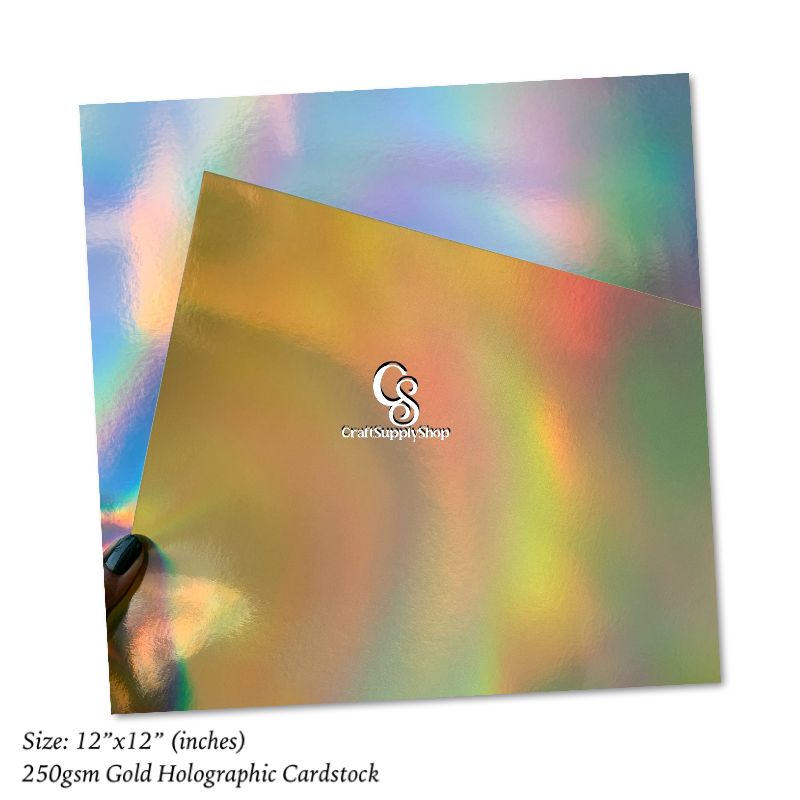 Gold Iridescent Holograhic Foil Cardstock, Mirror Foil Cardstock, Gold Pillar Light Laser Rainbow Holographic Cardstock Paper, Metallic Reflective Laser Cardstock