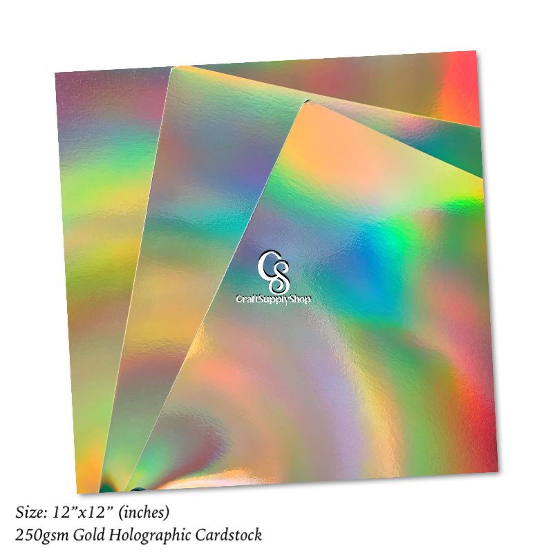 Gold Iridescent Holograhic Foil Cardstock, Mirror Foil Cardstock, Gold Pillar Light Laser Rainbow Holographic Cardstock Paper, Metallic Reflective Laser Cardstock