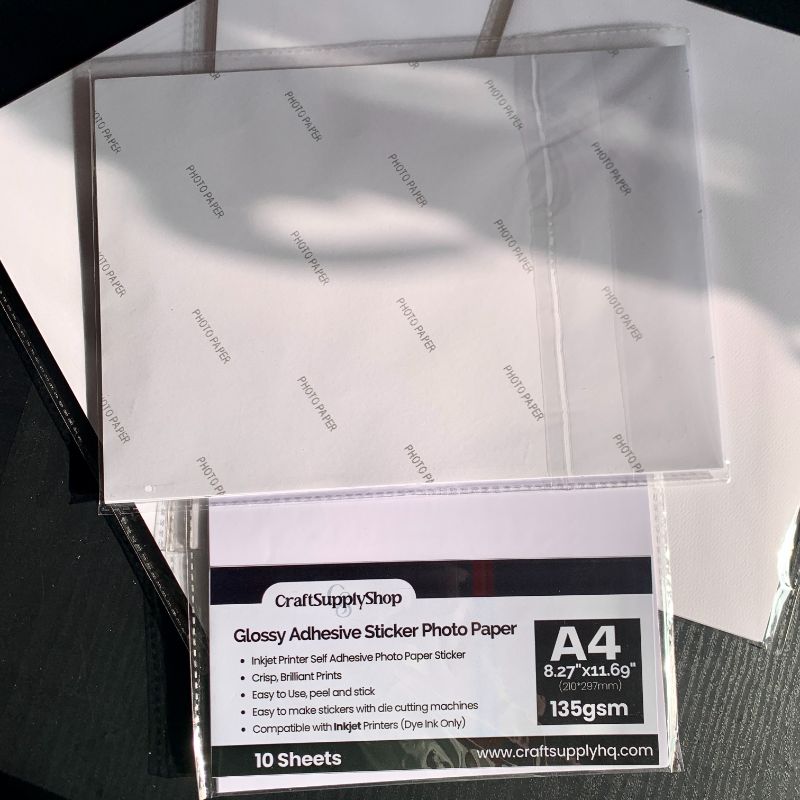 CraftSupplyshop 135gsm Adhesive gloss A4 20 sheets Photo Sticher paper (1) Premium 135g A4 Inkjet Glossy Self Adhesive Sticker Photo Paper, Self-Adhesive High Glossy Inkjet Sticker Photo Paper A4 (210x297mm)