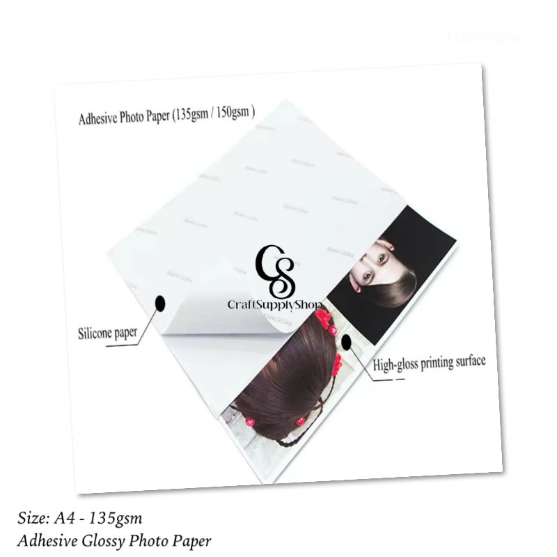 CraftSupplyshop 135gsm Adhesive gloss A4 20 sheets Photo Sticher paper (1) Premium 135g A4 Inkjet Glossy Self Adhesive Sticker Photo Paper, Self-Adhesive High Glossy Inkjet Sticker Photo Paper A4 (210x297mm)