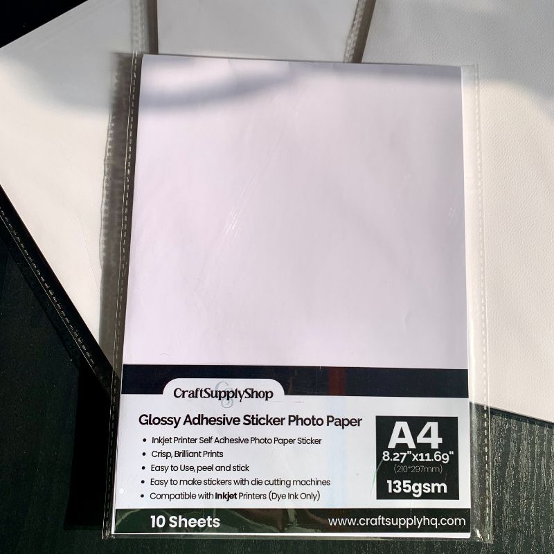 CraftSupplyshop 135gsm Adhesive gloss A4 20 sheets Photo Sticher paper (2) Premium 135g A4 Inkjet Glossy Self Adhesive Sticker Photo Paper, Self-Adhesive High Glossy Inkjet Sticker Photo Paper A4 (210x297mm)