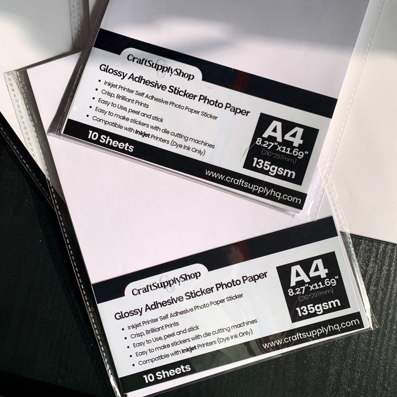 CraftSupplyshop 135gsm Adhesive gloss A4 20 sheets Photo Sticher paper (3) Premium 135g A4 Inkjet Glossy Self Adhesive Sticker Photo Paper, Self-Adhesive High Glossy Inkjet Sticker Photo Paper A4 (210x297mm)
