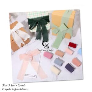 Frayed Chiffon Ribbon for Craft, Cotton Silk Satin Ribbons 1/2-1/4 Inch x 5 Yard Handmade Fabric Strips with Wooden Spool for Fall Wedding Gift Wrapping