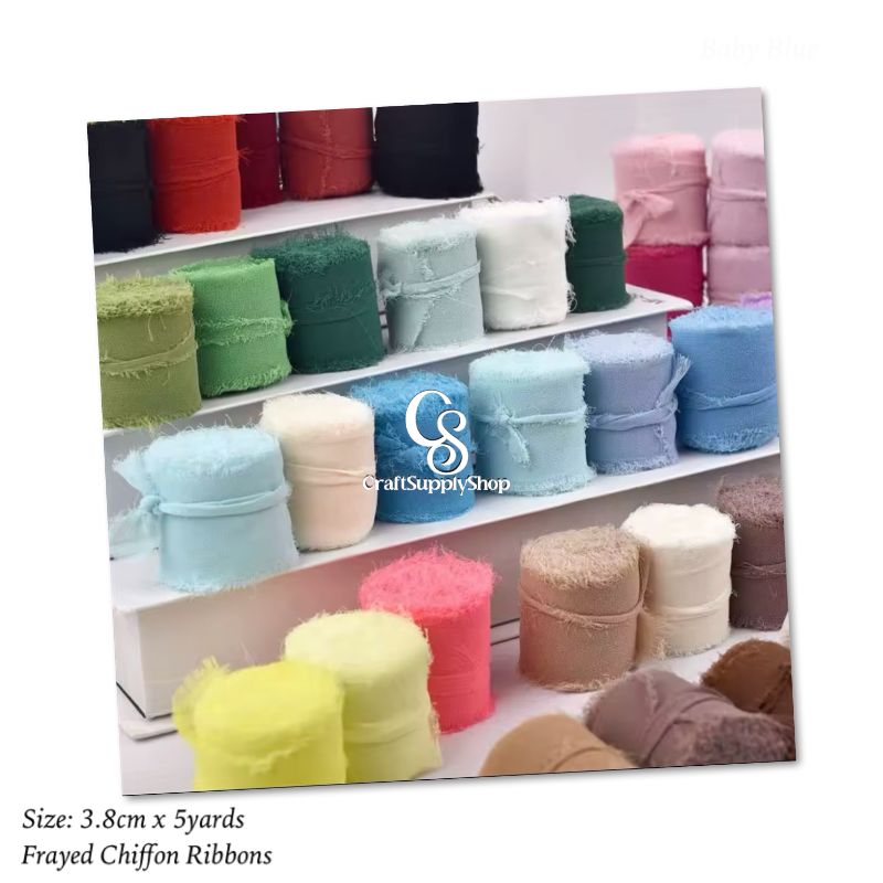 Frayed Chiffon Ribbon for Craft, Cotton Silk Satin Ribbons 1/2-1/4 Inch x 5 Yard Handmade Fabric Strips with Wooden Spool for Fall Wedding Gift Wrapping