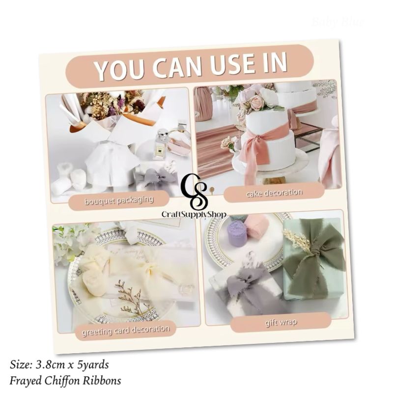 Frayed Chiffon Ribbon for Craft, Cotton Silk Satin Ribbons 1/2-1/4 Inch x 5 Yard Handmade Fabric Strips with Wooden Spool for Fall Wedding Gift Wrapping