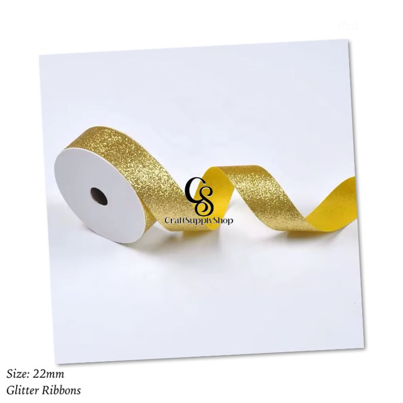 Craftsupplyshop Christmas Sparkle Craft Gift Printed Glitter Satin Ribbon for Party Decor