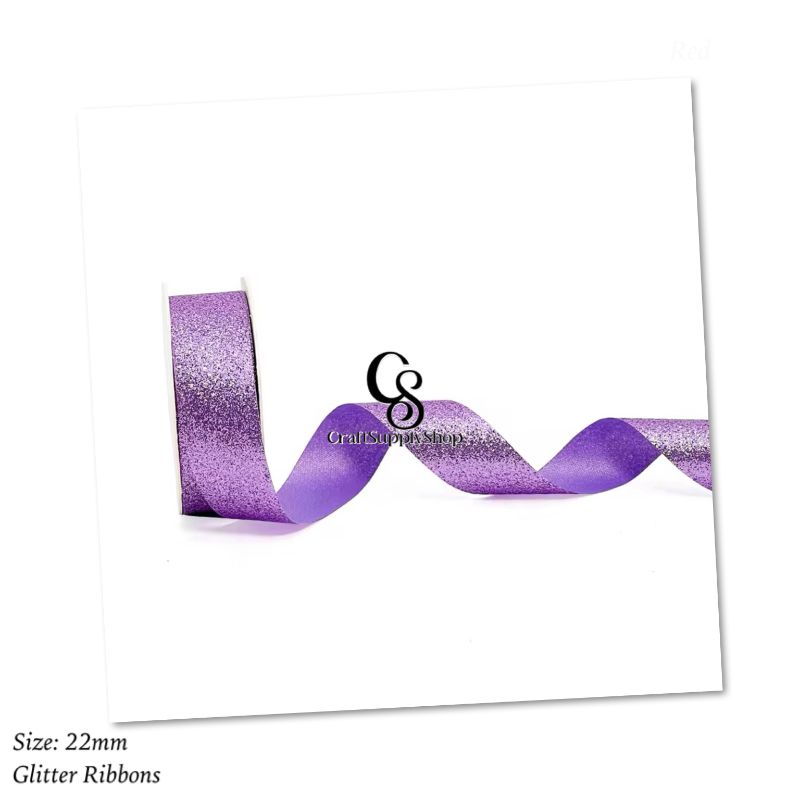 Craftsupplyshop Christmas Sparkle Craft Gift Printed Glitter Satin Ribbon for Party Decor