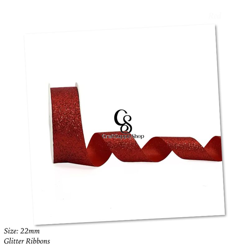 Craftsupplyshop Christmas Sparkle Craft Gift Printed Glitter Satin Ribbon for Party Decor