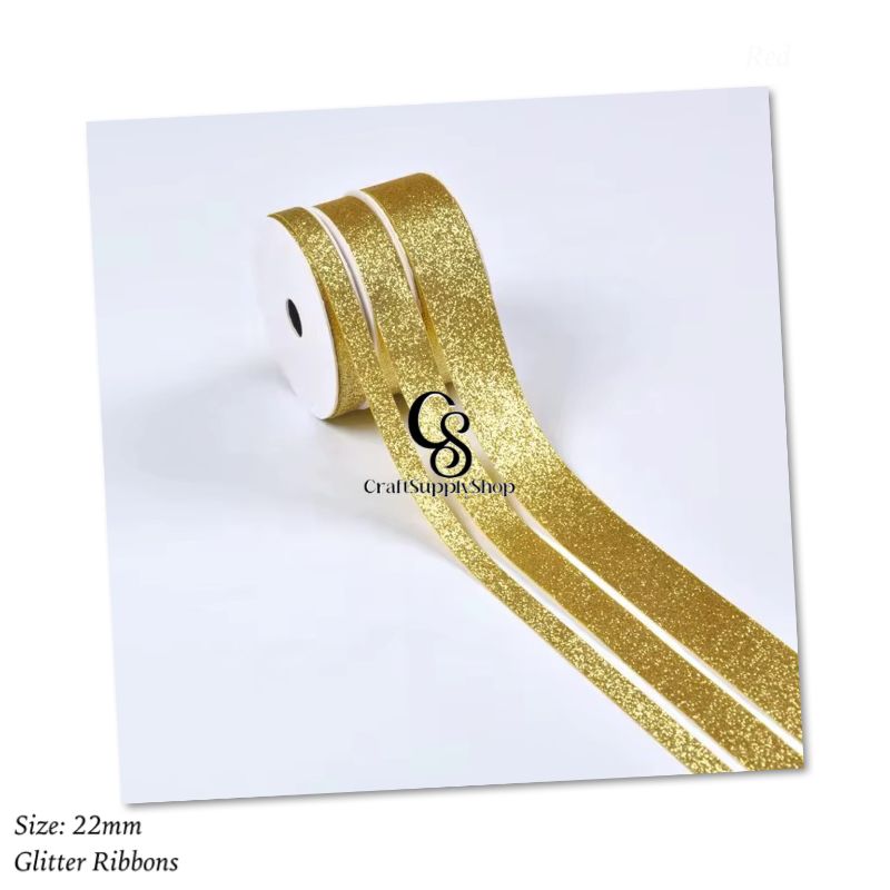 Craftsupplyshop Christmas Sparkle Craft Gift Printed Glitter Satin Ribbon for Party Decor