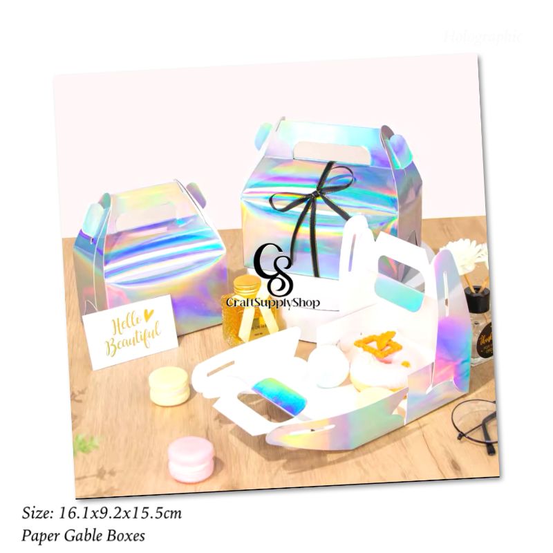 iridescent silver holographic party favor treat boxes