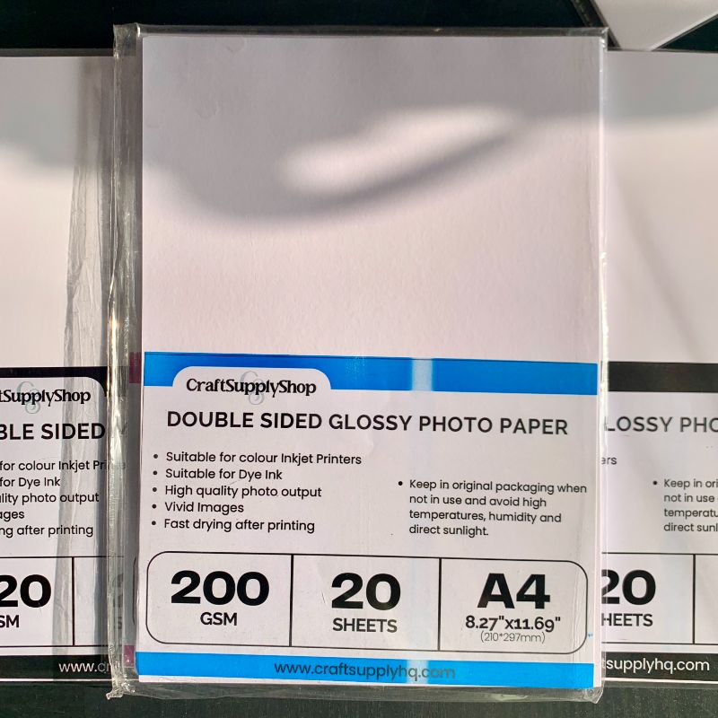 craftSupplyshop Double Sided Premium glossy 200gsm A4 20 sheets Photo paper Double-Sided High Gloss Photo Paper, 48lb(200 gsm, 240gsm, 300gsm), 20 Sheets – Inkjet Compatible – Perfect for DIY Cake Toppers, Idol Cards & More