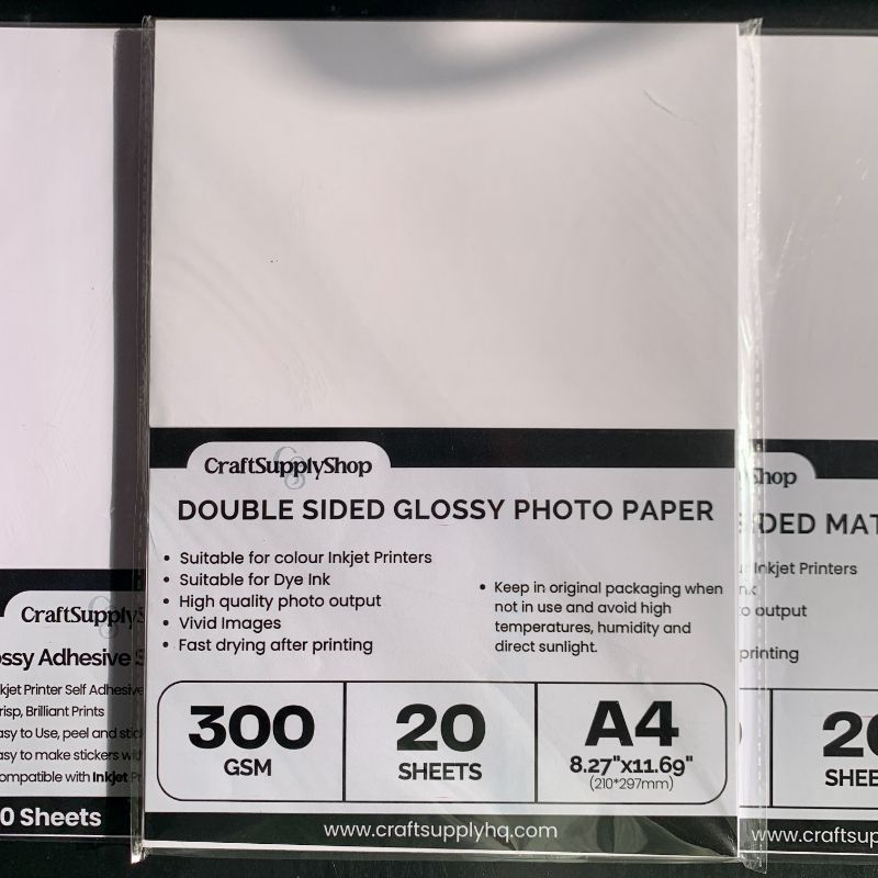 Double-Sided High Gloss Photo Paper, 48lb(200 gsm, 240gsm, 300gsm), 20 Sheets – Inkjet Compatible – Perfect for DIY Cake Toppers, Idol Cards & More