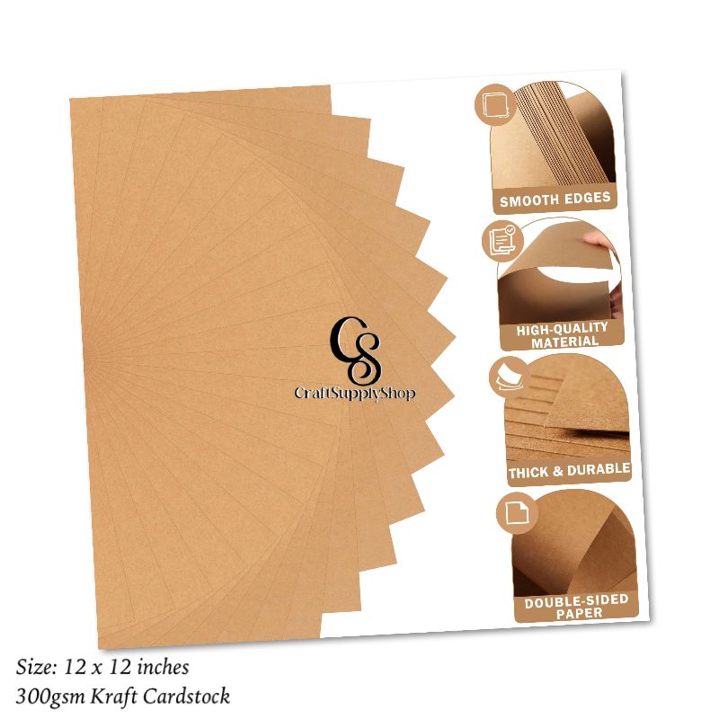 Brown Kraft Cardstock 12" x 12" Card Stock 300gsm Thick Construction Paper for Cricut, Scrapbook, Crafts, Card Making
