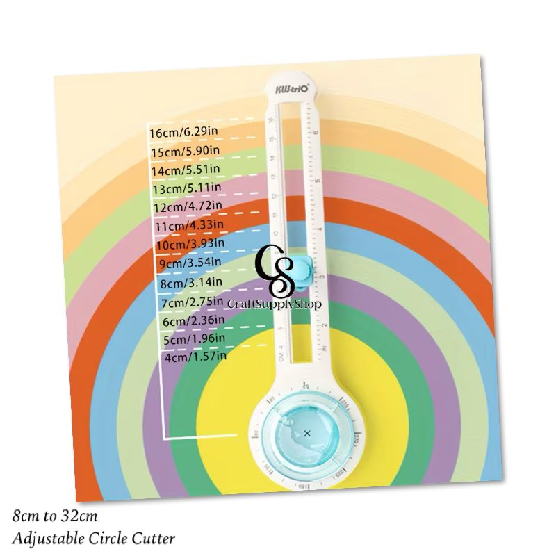 Mini Adjustable Circle Cutter for Paper, Scrapbook & Journal, Compass Style Circular Craft Cutting Tool with Positioning Slide, 2cm to 20cm Round Paper Cutting Knife, Adjustable Cutting Knife (Diameter 8-32 Cm), Plastic Rotary Paper Cutter, Suitable for Cardstock, Paper, Photos, Craft Paper, And Labels