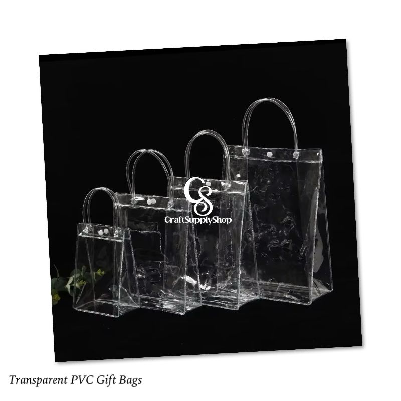 Gift for Her/Him 64 Transparent Gift Bags with Handles, Measuring 20*20*8Cm, Made of Plastic, Reusable Clear PVC Bags for Holiday Party Gifts