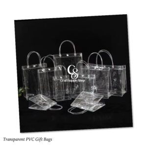 Gift for Her/Him 64 Transparent Gift Bags with Handles, Measuring 20*20*8Cm, Made of Plastic, Reusable Clear PVC Bags for Holiday Party Gifts