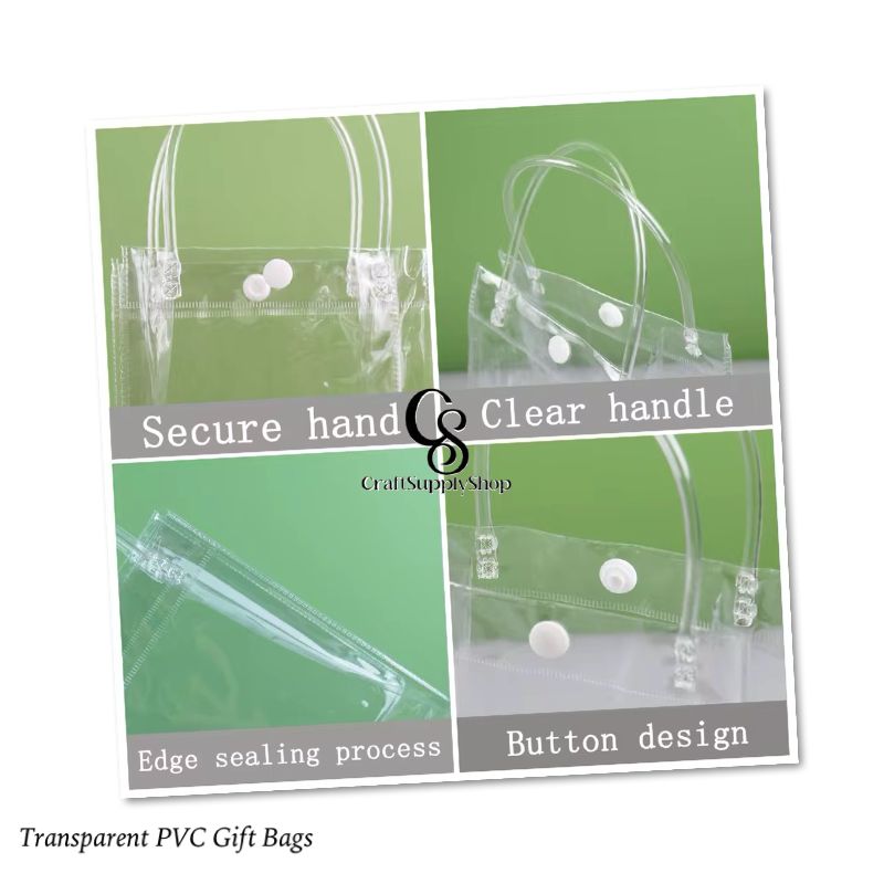 Gift for Her/Him 64 Transparent Gift Bags with Handles, Measuring 20*20*8Cm, Made of Plastic, Reusable Clear PVC Bags for Holiday Party Gifts