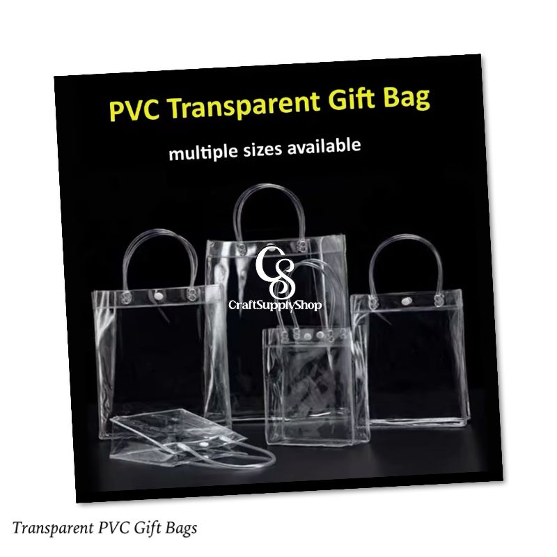 Gift for Her/Him 64 Transparent Gift Bags with Handles, Measuring 20*20*8Cm, Made of Plastic, Reusable Clear PVC Bags for Holiday Party Gifts